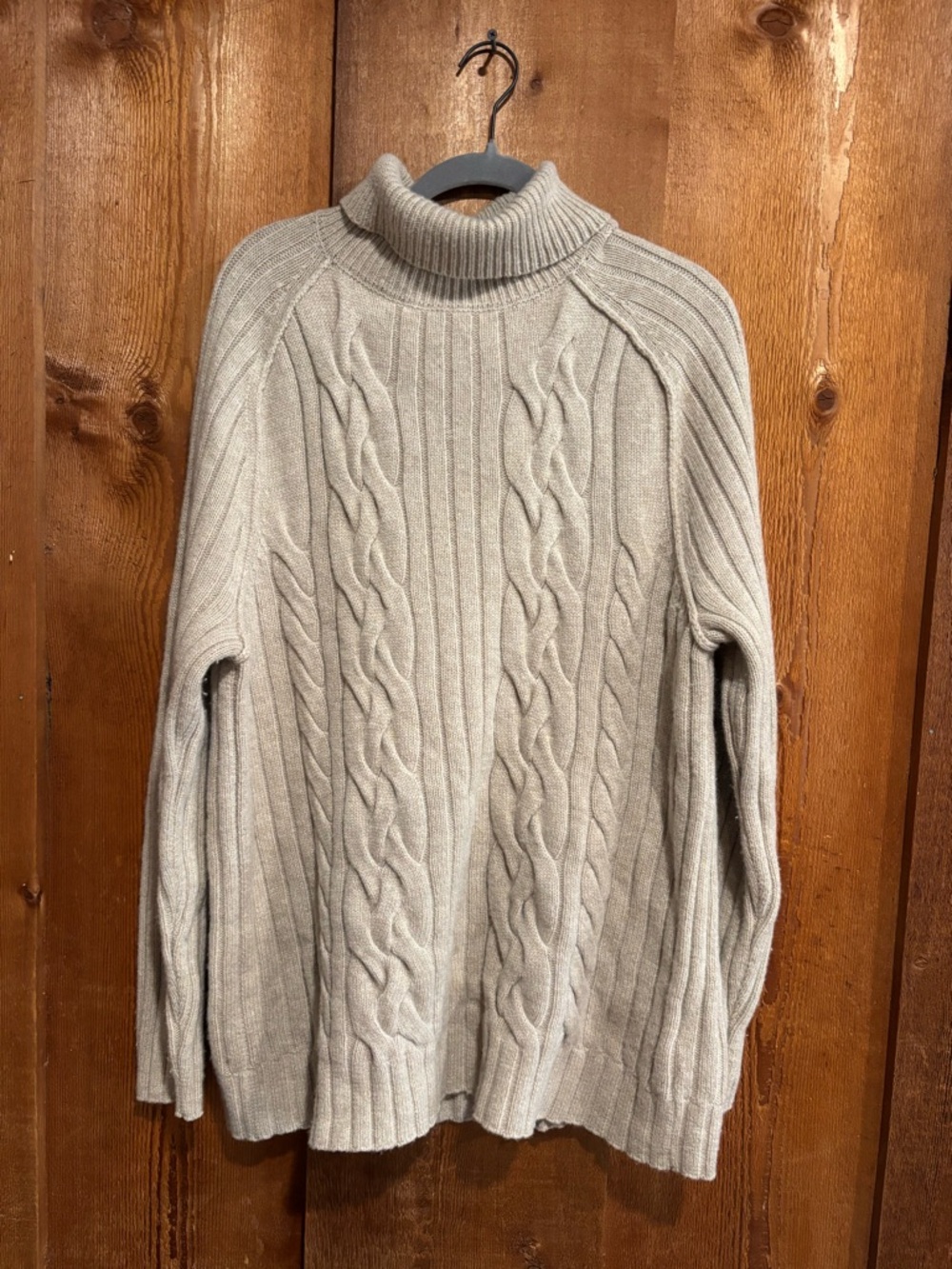 Banana Republic Wool Cable Knit Turtleneck Oversized Sweater Oatmeal Large